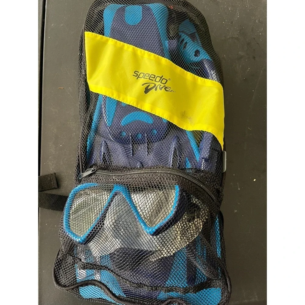 Speedo Dive Snorkeling Gear Set Swim Fins Mask Mesh Bag L Athletic Sporty Adult